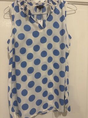 Talbots White and Blue Polka Dot Sleeveless Top